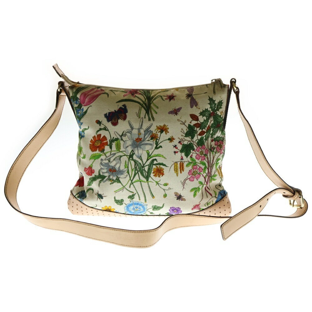 Gucci Flower Beige Flora shoulder Floral Tan perforated bag leather
